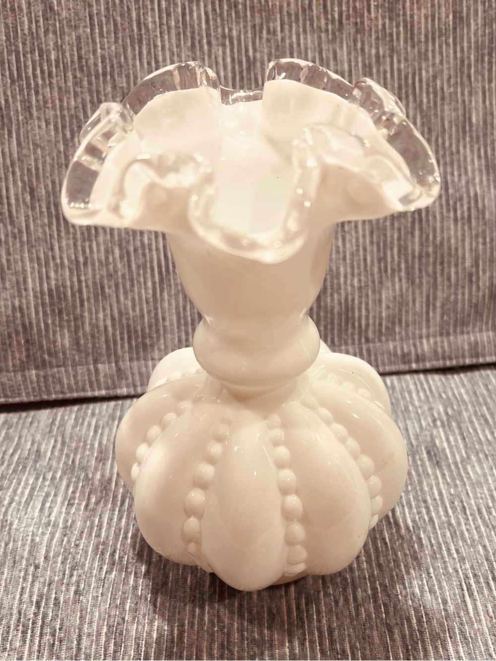 Fenton - White Milk Glass Bud Vase with Ruffled Rim - Unbranded